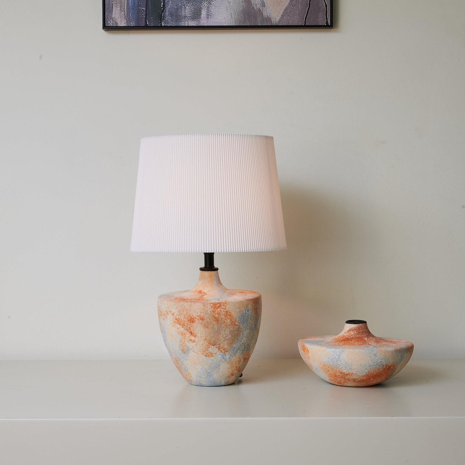 Table Lamp | Ceramic Base | Terracotta & Slate Blue