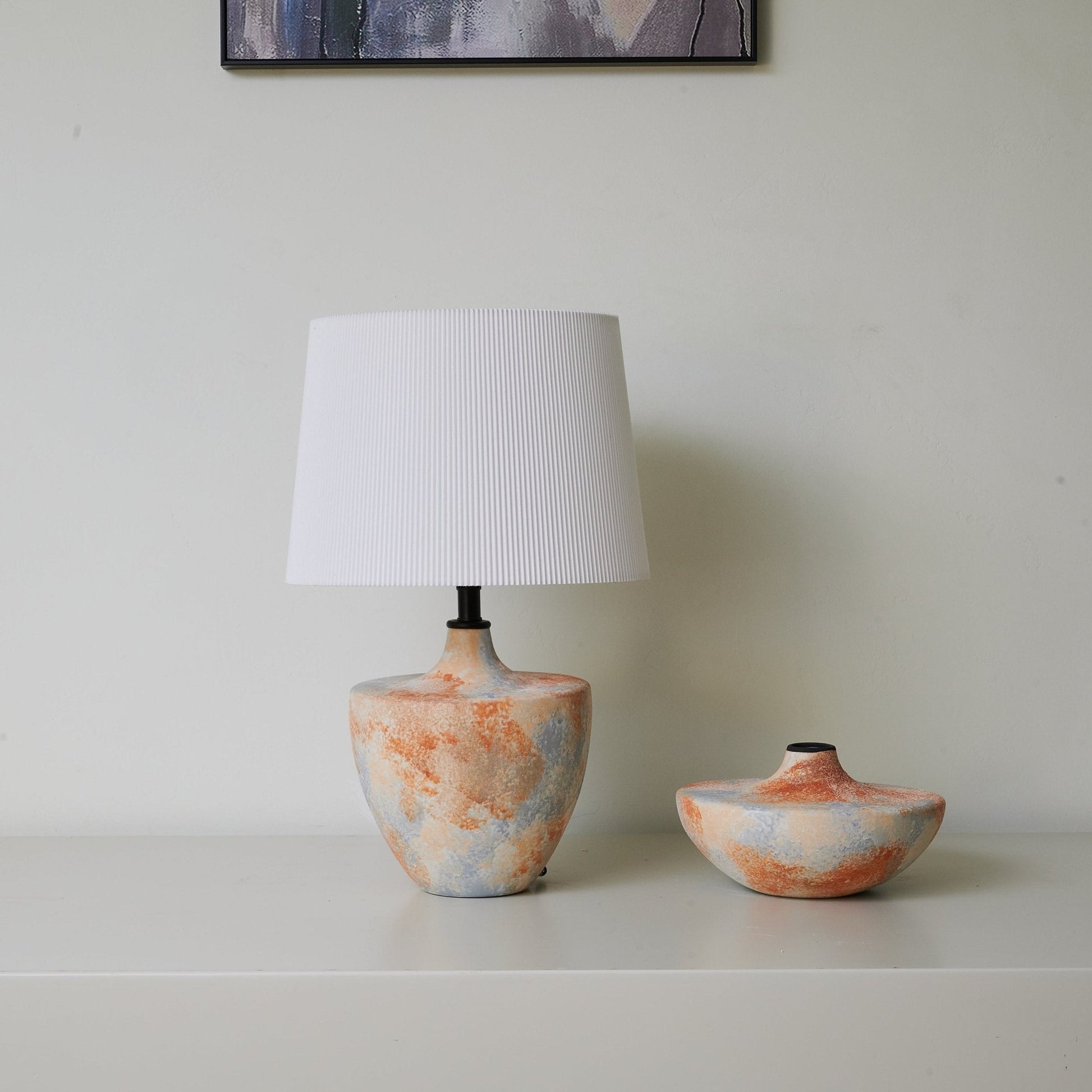 Table Lamp | Ceramic Base | Terracotta & Slate Blue