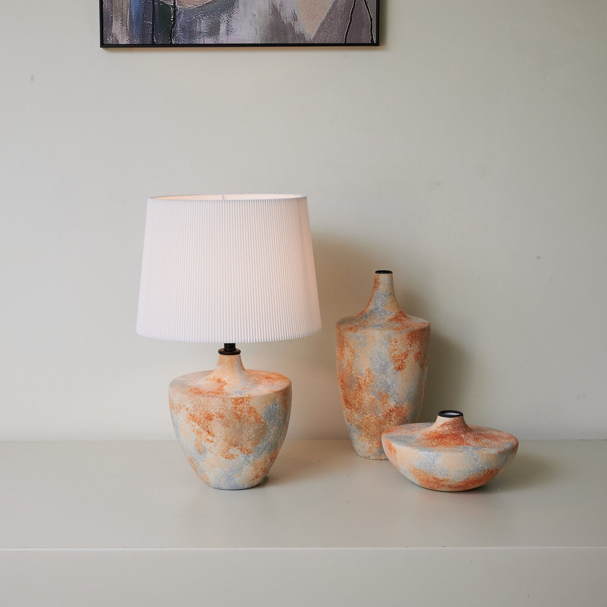 Table Lamp | Ceramic Base | Terracotta & Slate Blue