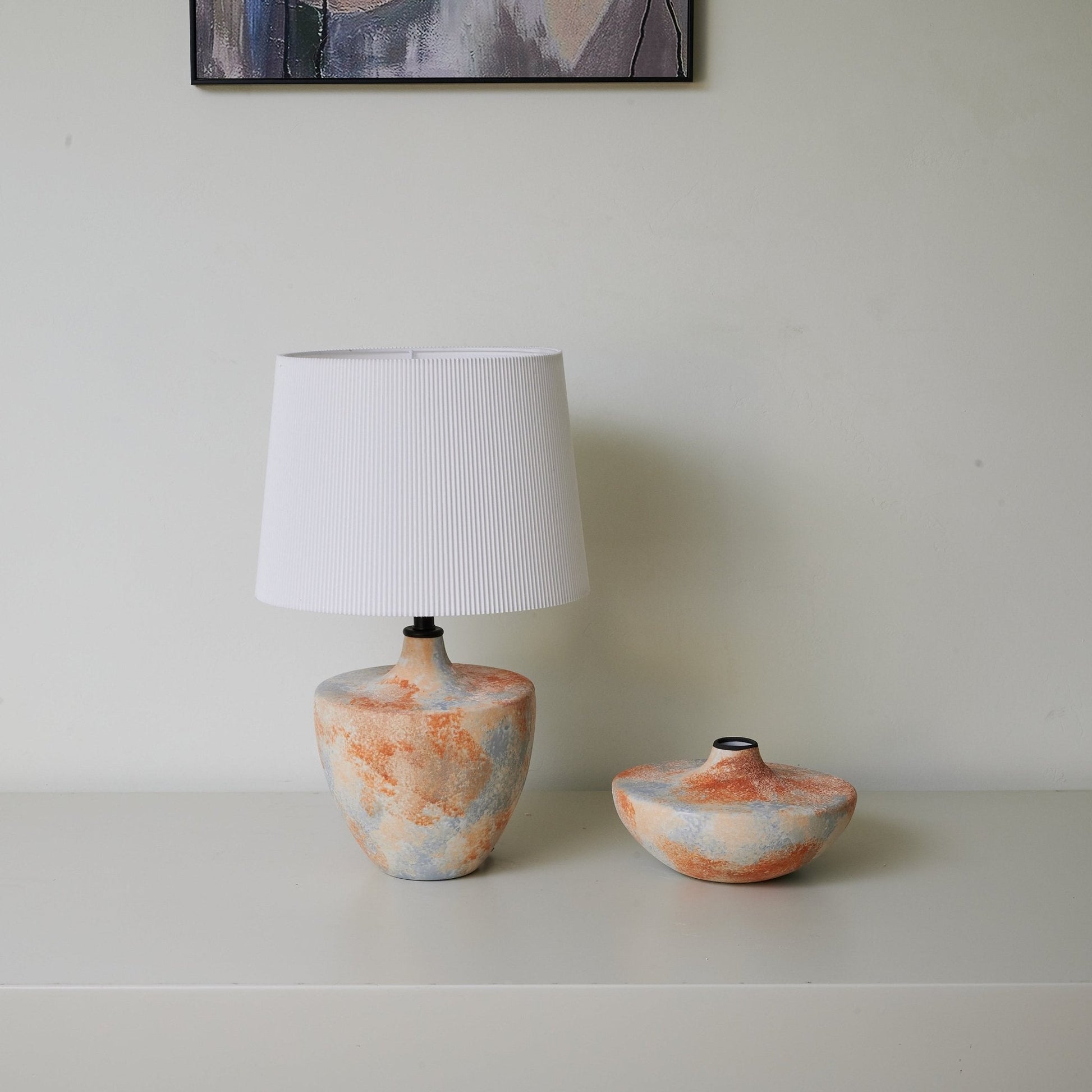 Table Lamp | Ceramic Base | Terracotta & Slate Blue