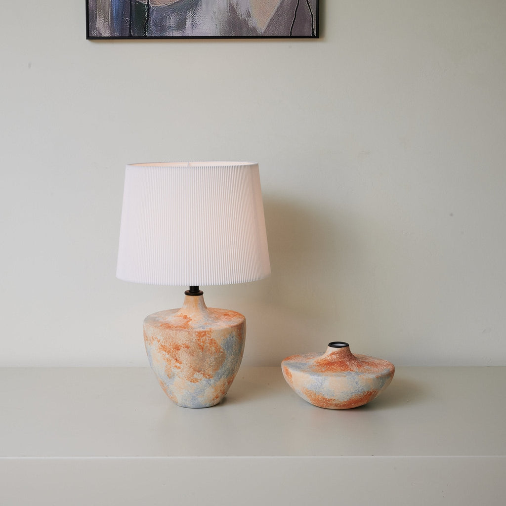 Table Lamp | Ceramic Base | Terracotta & Slate Blue