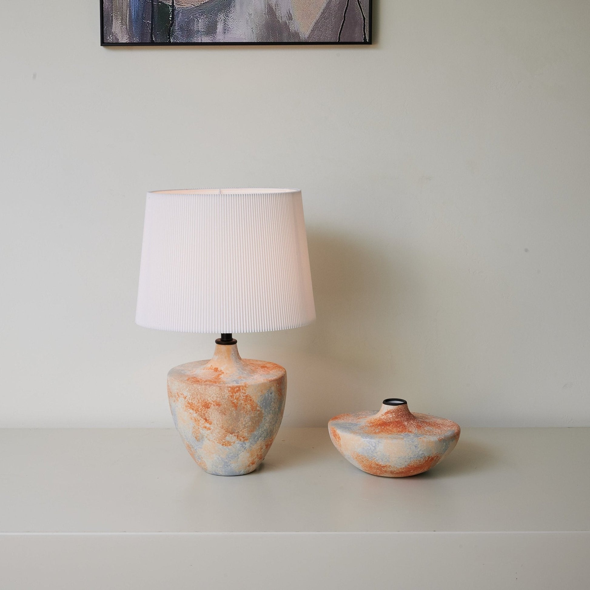 Table Lamp | Ceramic Base | Terracotta & Slate Blue