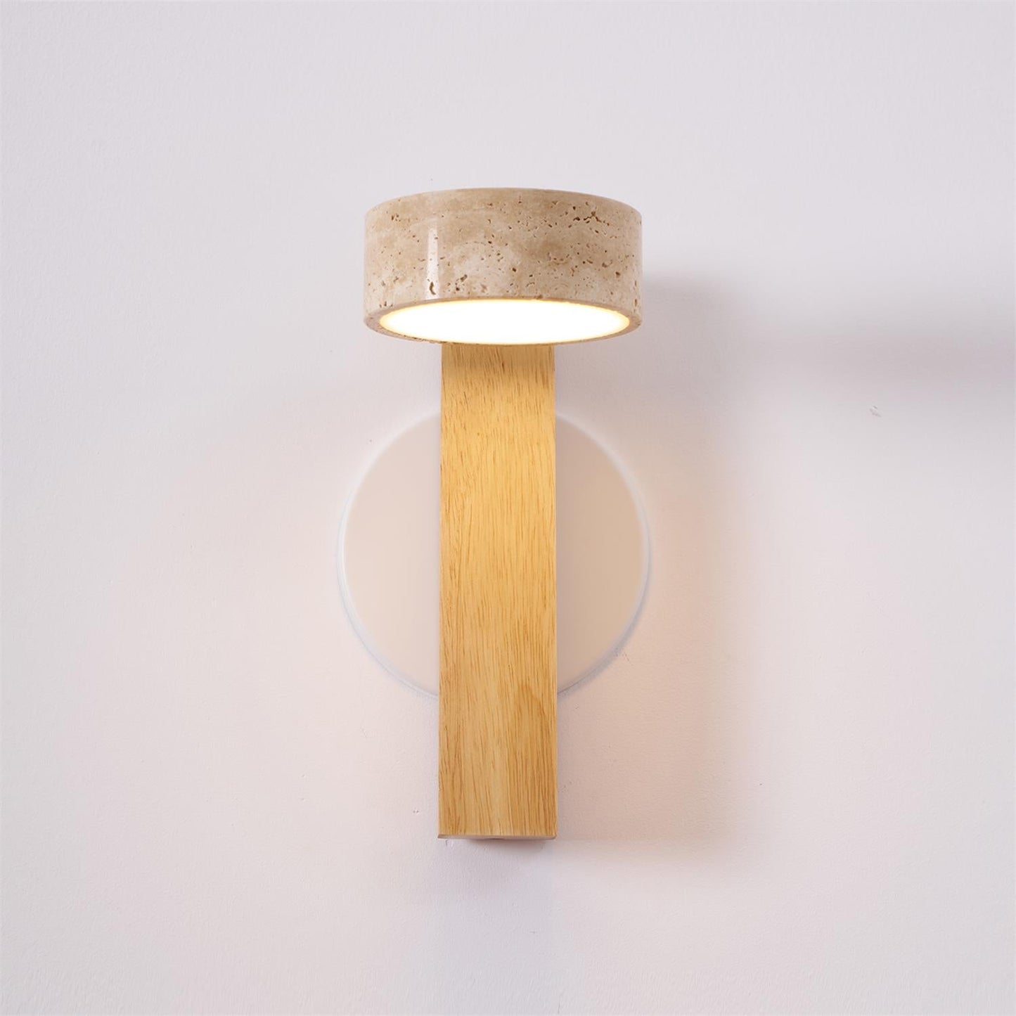 Grove Beam Wall Lamp | Yellow Travertine, Wood, Acrylic | Wall Mount