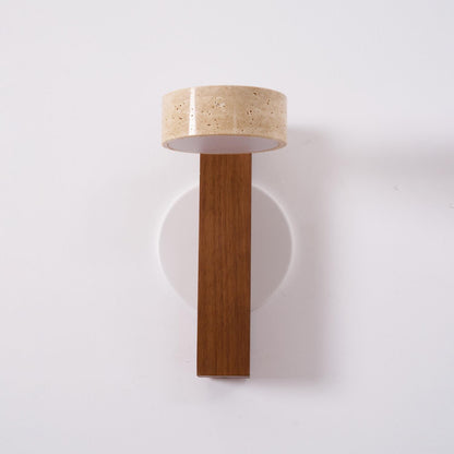 Grove Beam Wall Lamp | Yellow Travertine, Wood, Acrylic | Wall Mount