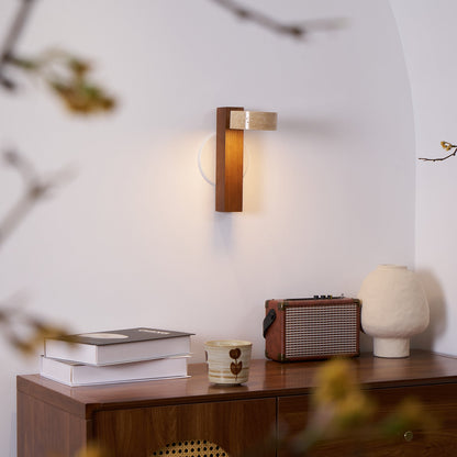 Grove Beam Wall Lamp | Yellow Travertine, Wood, Acrylic | Wall Mount