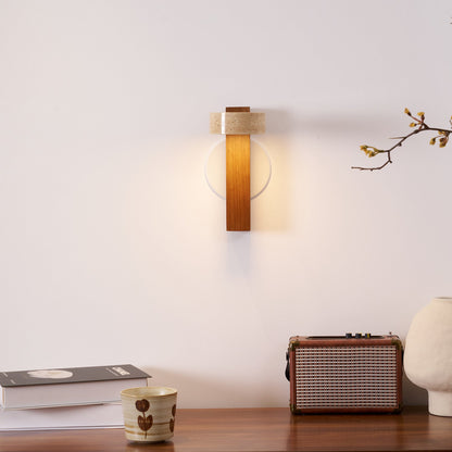 Grove Beam Wall Lamp | Yellow Travertine, Wood, Acrylic | Wall Mount