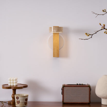 Grove Beam Wall Lamp | Yellow Travertine, Wood, Acrylic | Wall Mount