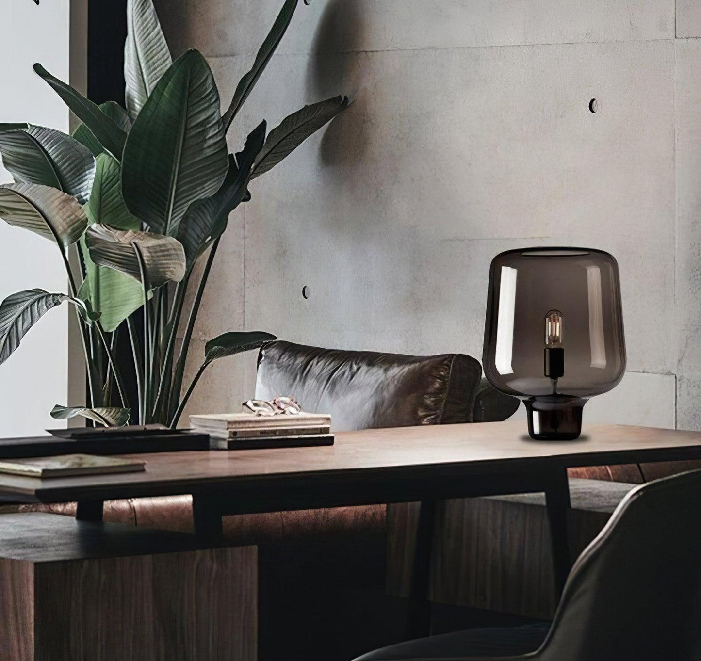 Teutonic Table Lamp | Smoke Gray Glass & Metal | 24cm Diameter