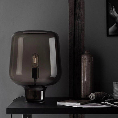 Teutonic Table Lamp | Smoke Gray Glass & Metal | 24cm Diameter