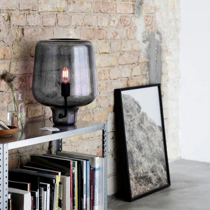 Teutonic Table Lamp | Smoke Gray Glass & Metal | 24cm Diameter
