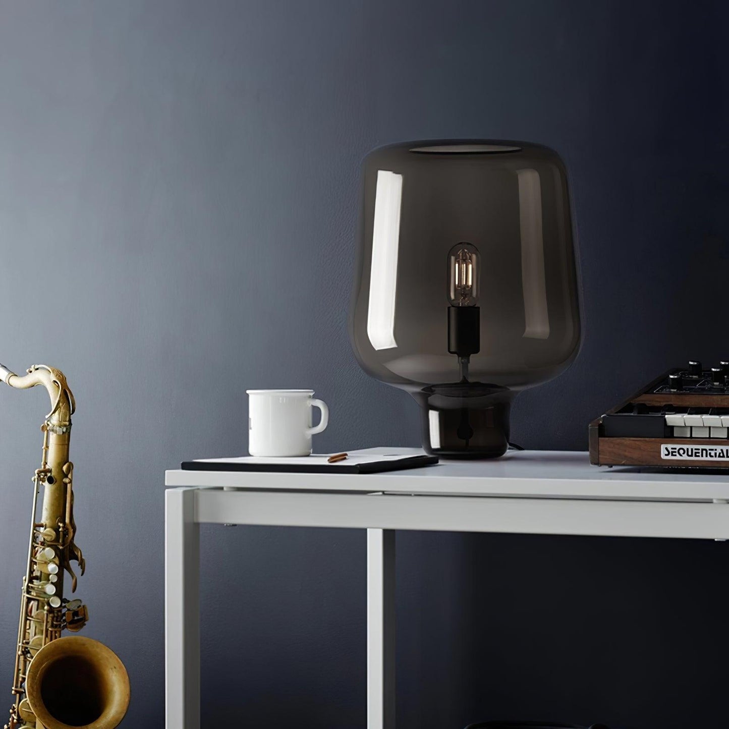 Teutonic Table Lamp | Smoke Gray Glass & Metal | 24cm Diameter