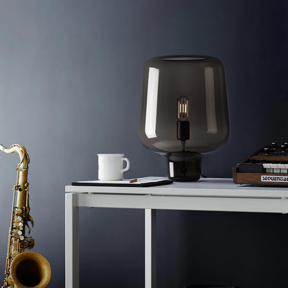 Teutonic Table Lamp | Smoke Gray Glass & Metal | 24cm Diameter