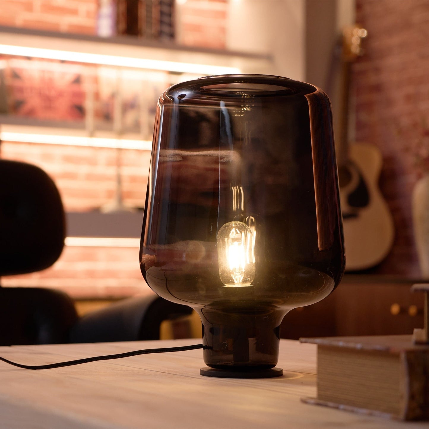 Teutonic Table Lamp | Smoke Gray Glass & Metal | 24cm Diameter