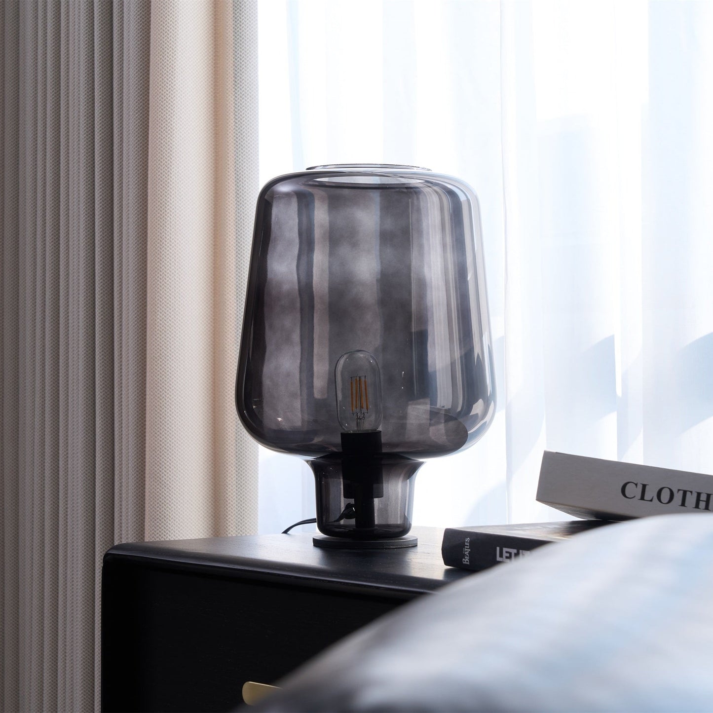 Teutonic Table Lamp | Smoke Gray Glass & Metal | 24cm Diameter