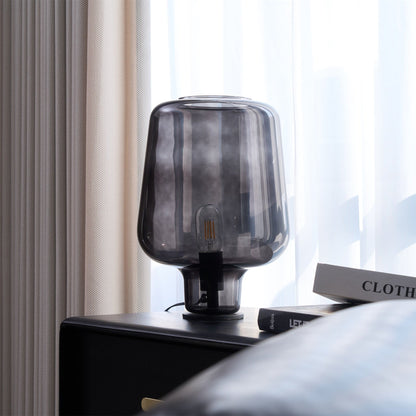 Teutonic Table Lamp | Smoke Gray Glass & Metal | 24cm Diameter