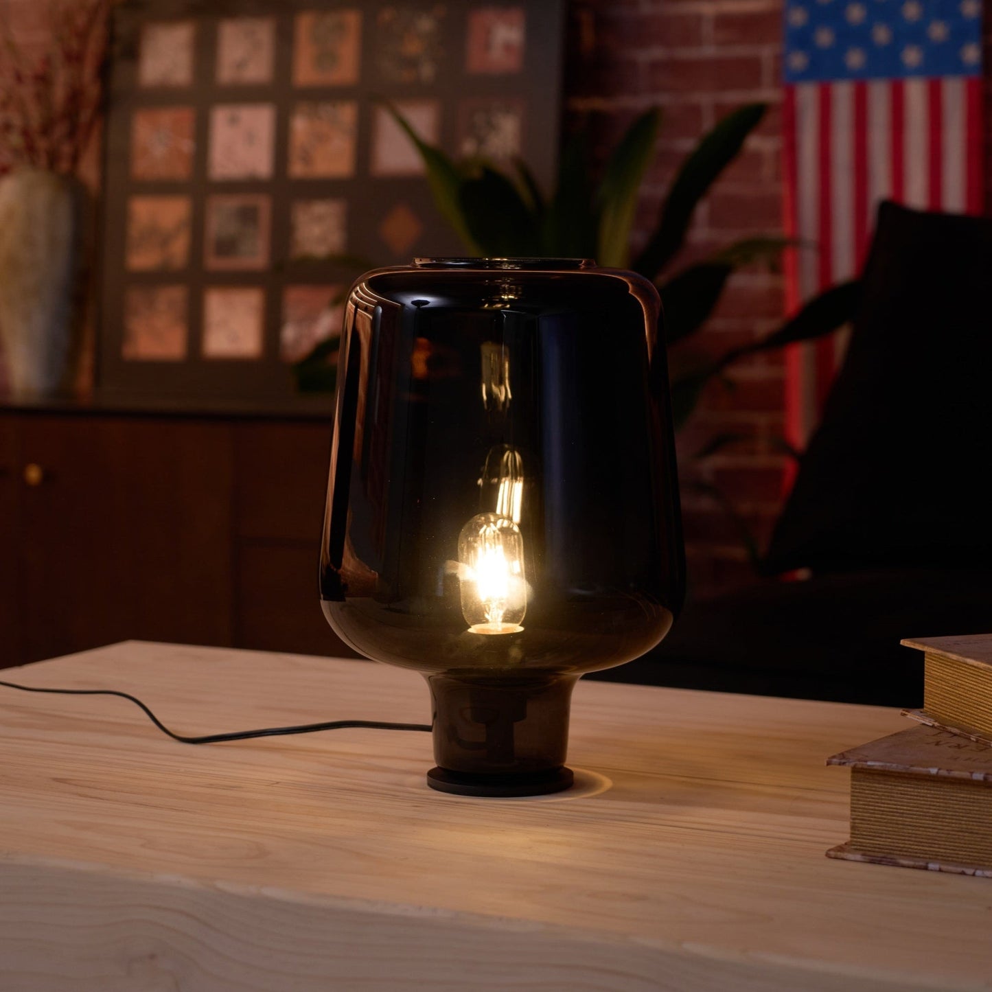 Teutonic Table Lamp | Smoke Gray Glass & Metal | 24cm Diameter