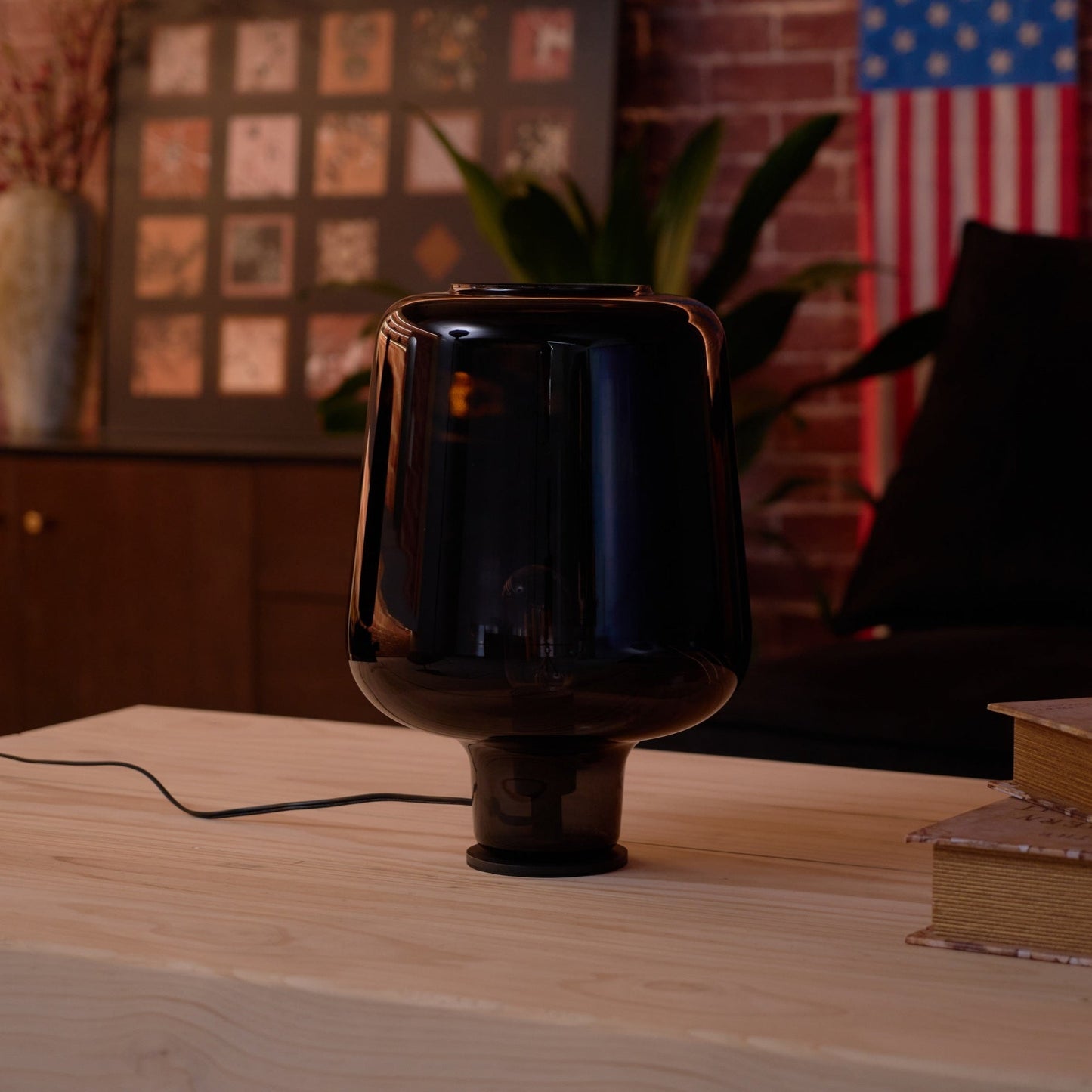 Teutonic Table Lamp | Smoke Gray Glass & Metal | 24cm Diameter