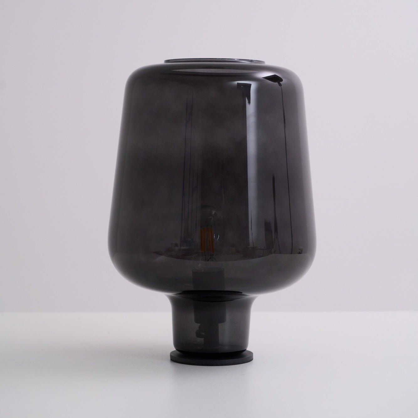 Teutonic Table Lamp | Smoke Gray Glass & Metal | 24cm Diameter
