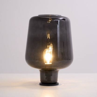 Teutonic Table Lamp | Smoke Gray Glass & Metal | 24cm Diameter