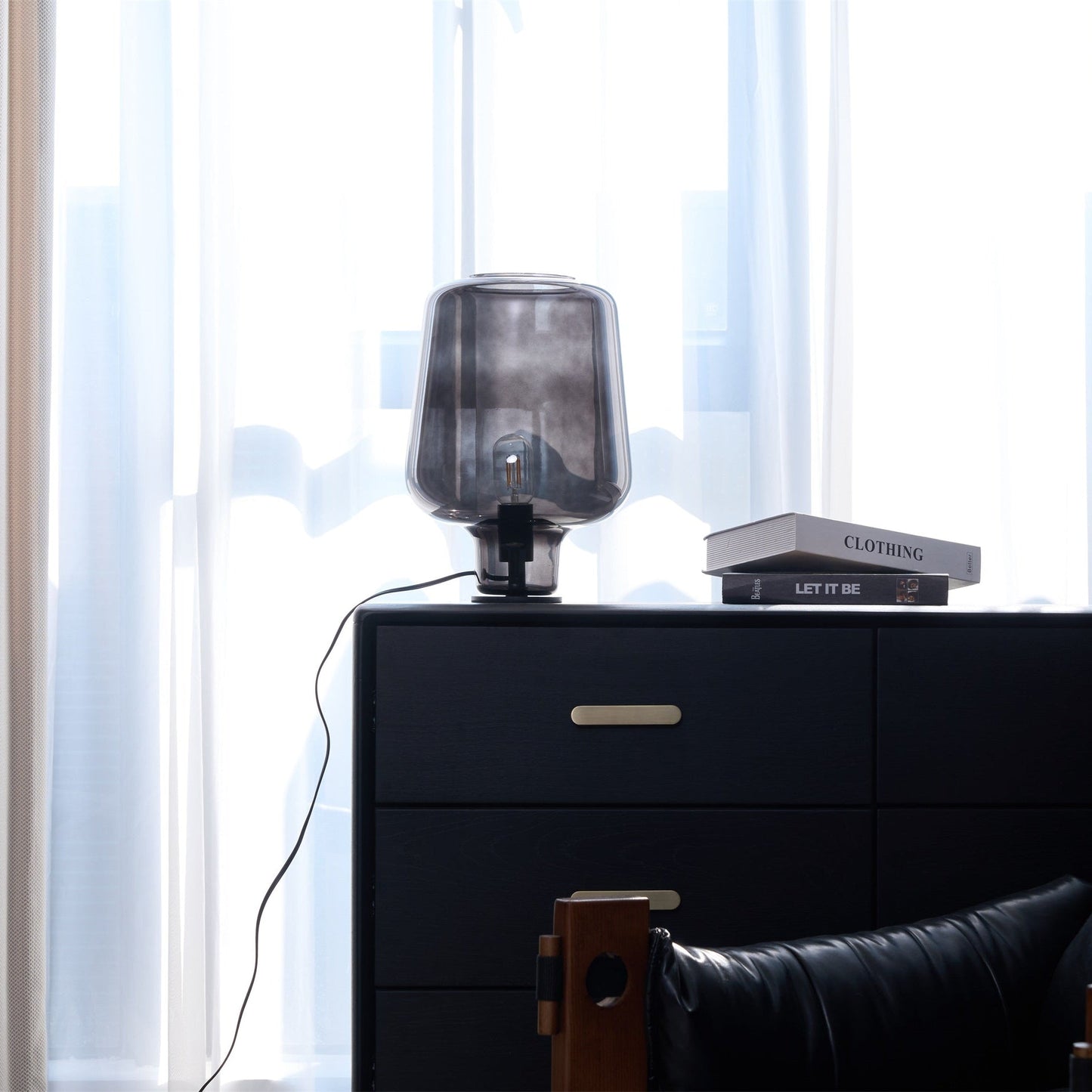 Teutonic Table Lamp | Smoke Gray Glass & Metal | 24cm Diameter