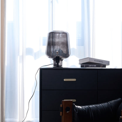 Teutonic Table Lamp | Smoke Gray Glass & Metal | 24cm Diameter