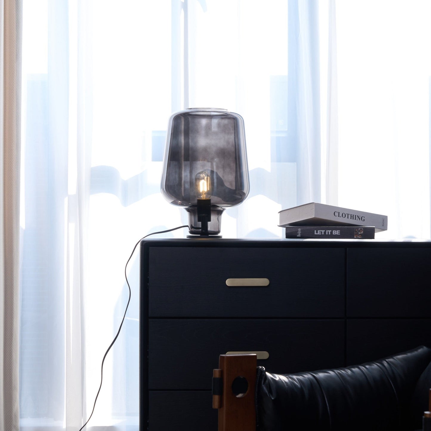Teutonic Table Lamp | Smoke Gray Glass & Metal | 24cm Diameter
