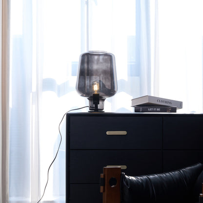 Teutonic Table Lamp | Smoke Gray Glass & Metal | 24cm Diameter