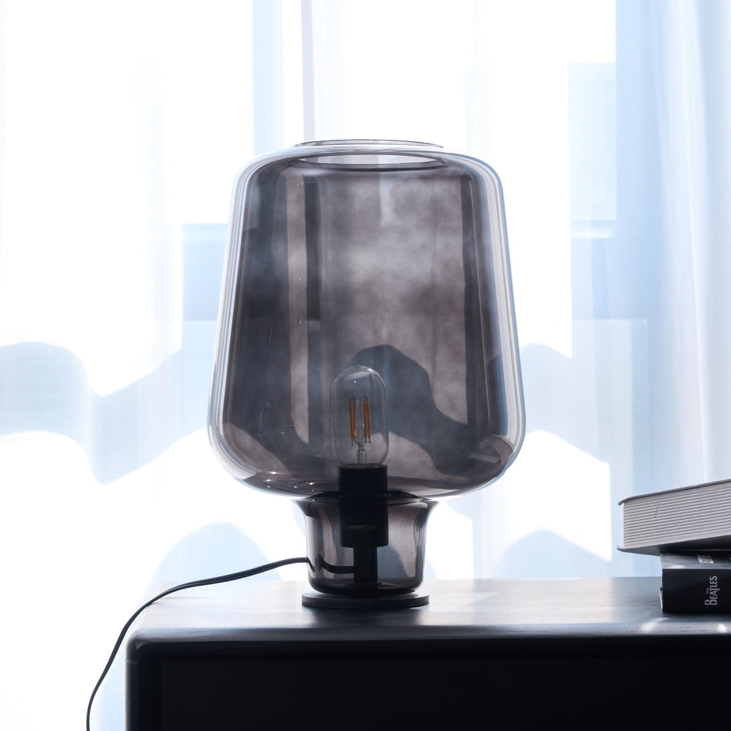 Teutonic Table Lamp | Smoke Gray Glass & Metal | 24cm Diameter
