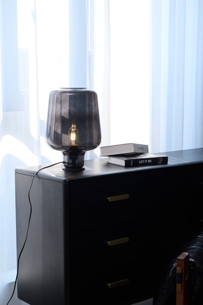 Teutonic Table Lamp | Smoke Gray Glass & Metal | 24cm Diameter