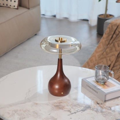 Theo Table Lamp | Wooden Base & Amber Glass Shade | 3-Color LED