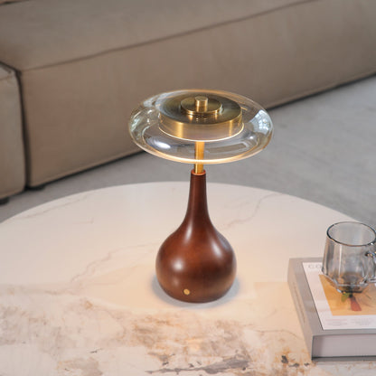 Theo Table Lamp | Wooden Base & Amber Glass Shade | 3-Color LED