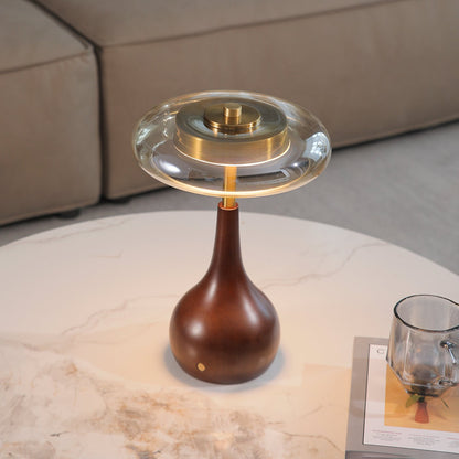 Theo Table Lamp | Wooden Base & Amber Glass Shade | 3-Color LED