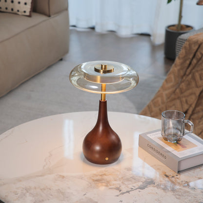 Theo Table Lamp | Wooden Base & Amber Glass Shade | 3-Color LED