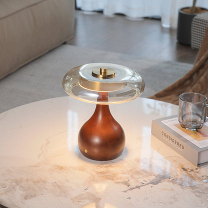 Theo Table Lamp | Wooden Base & Amber Glass Shade | 3-Color LED