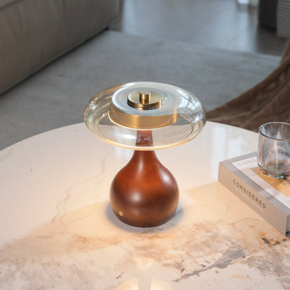 Theo Table Lamp | Wooden Base & Amber Glass Shade | 3-Color LED