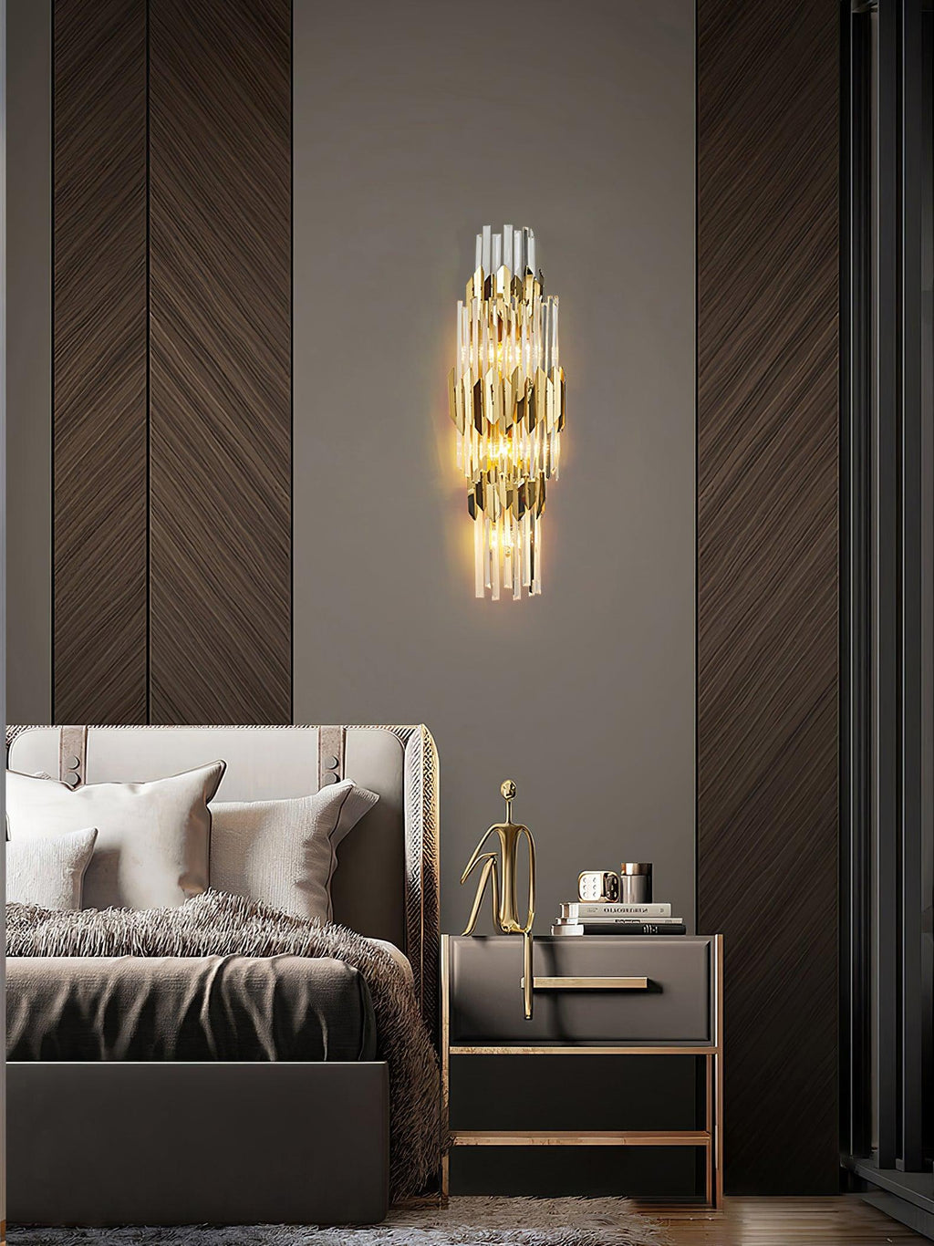 Wall Light Set | Stainless Steel & Crystal | Gold Finish | 2 Pack