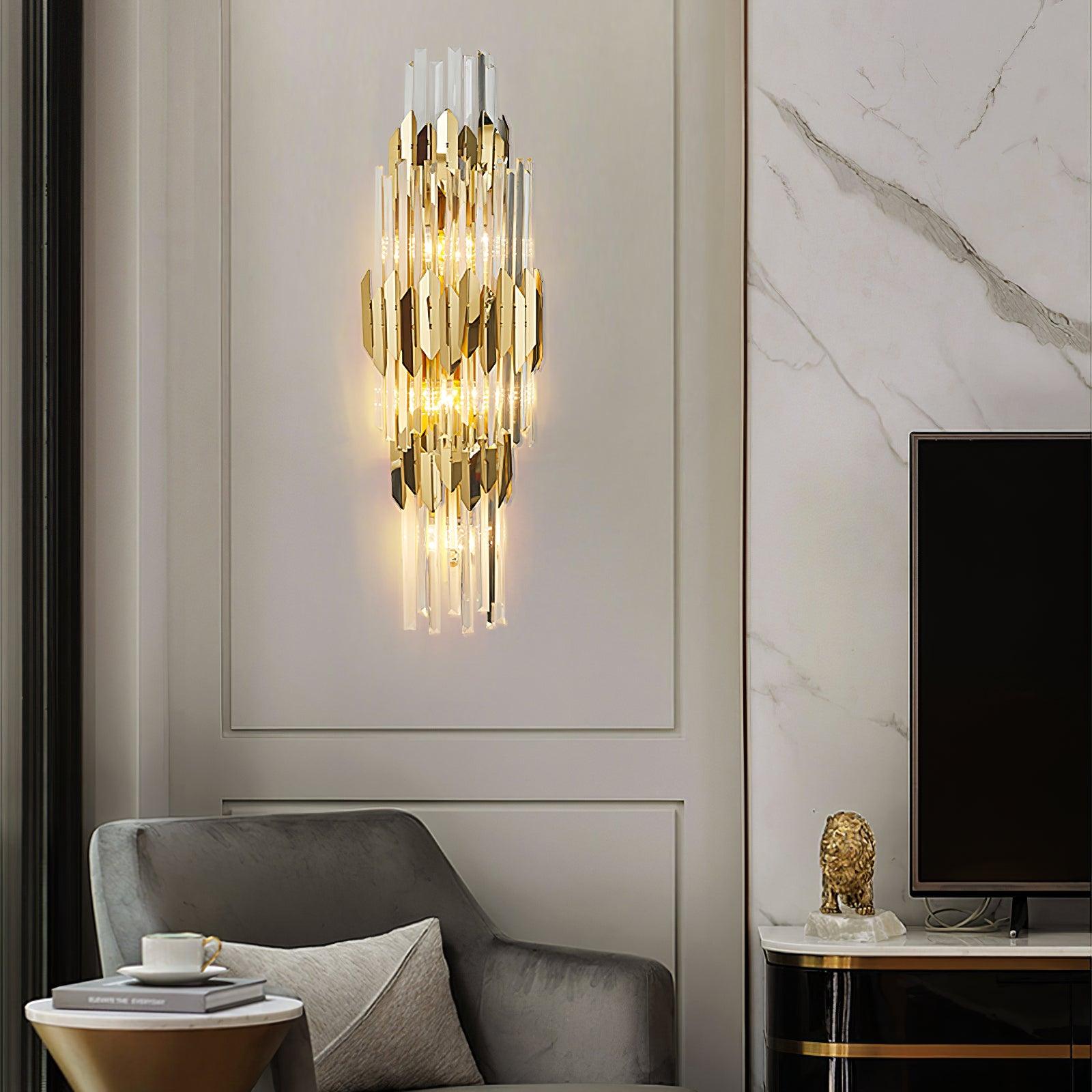 Wall Light Set | Stainless Steel & Crystal | Gold Finish | 2 Pack