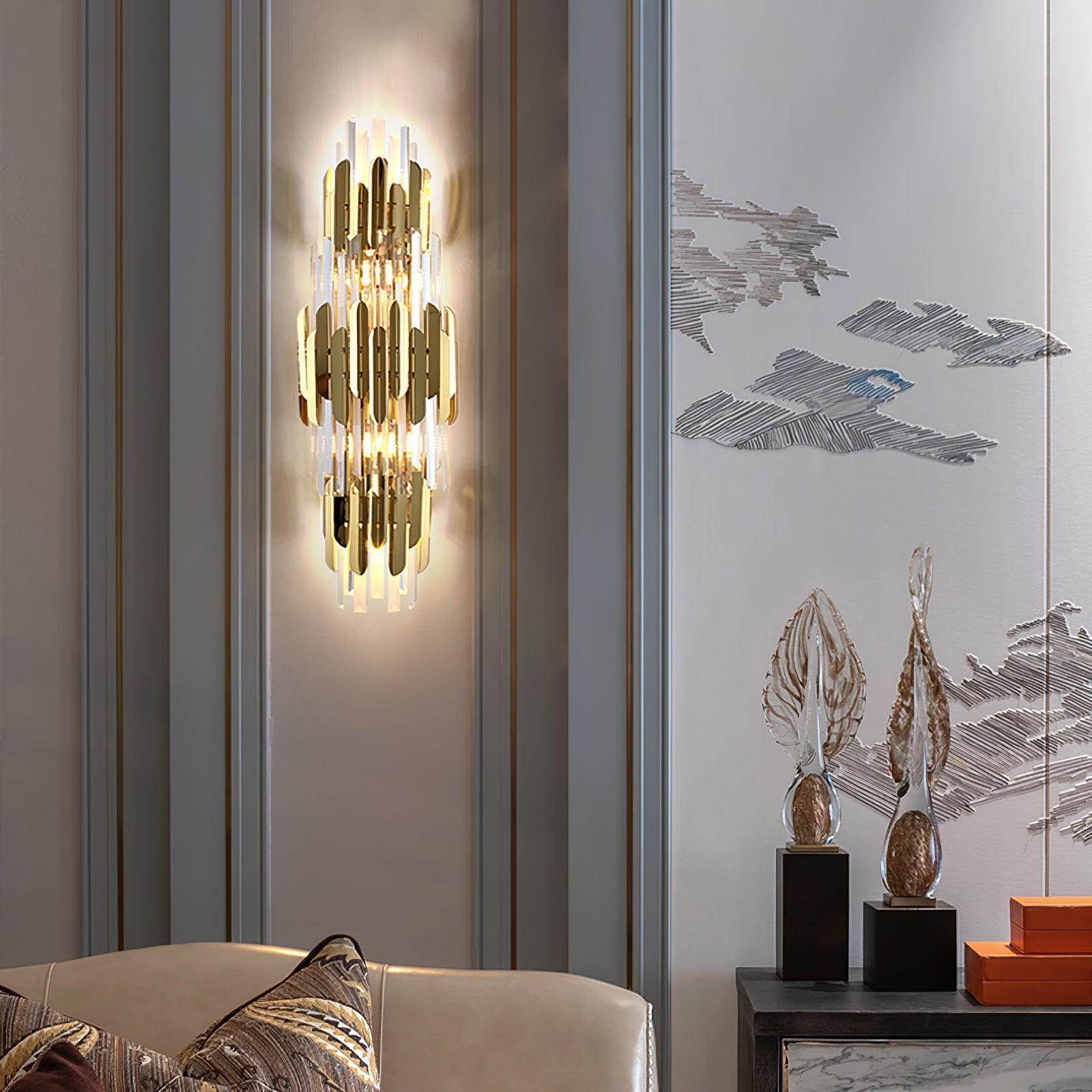 Wall Light Set | Stainless Steel & Crystal | Gold Finish | 2 Pack