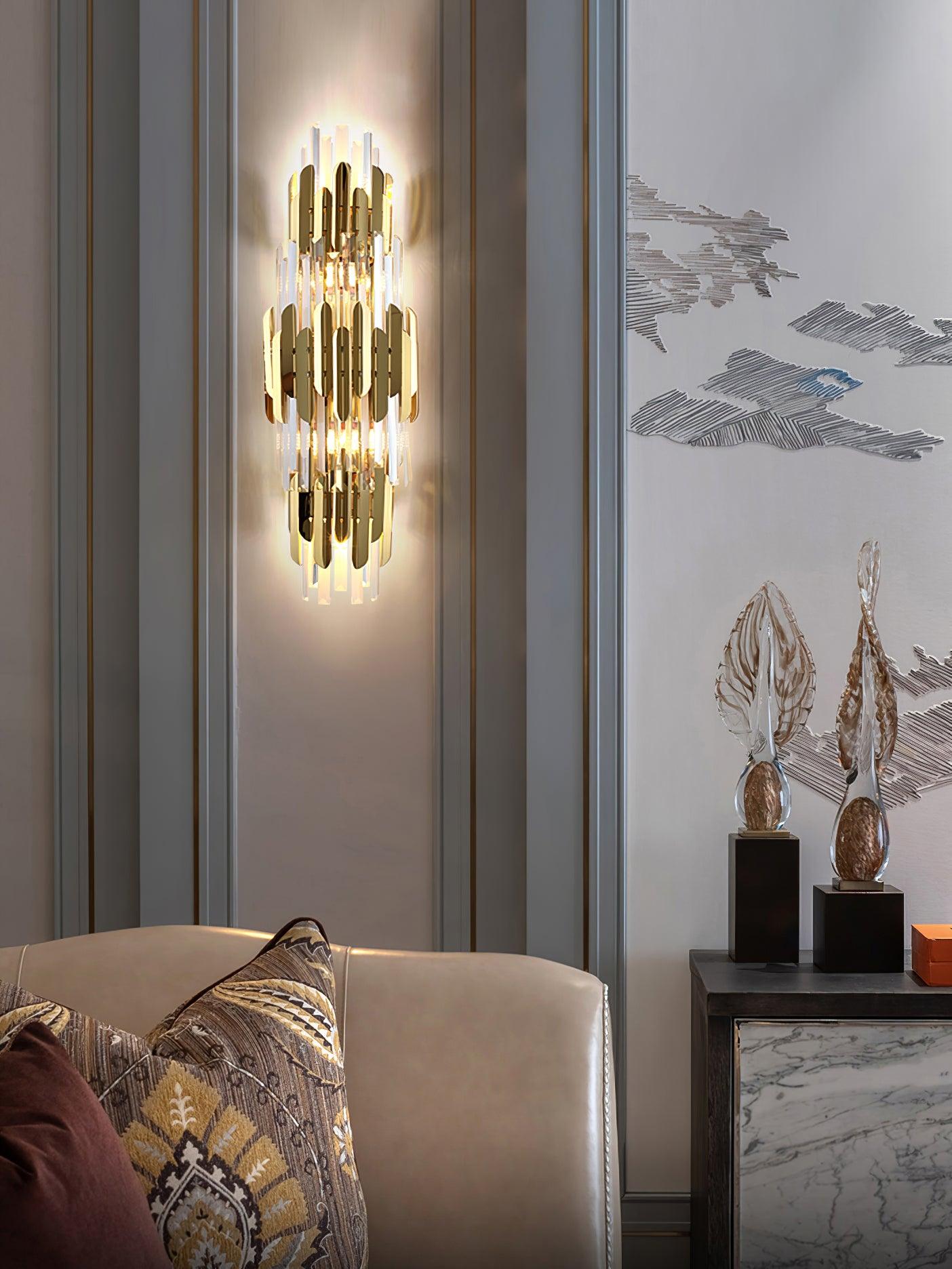 Wall Light Set | Stainless Steel & Crystal | Gold Finish | 2 Pack