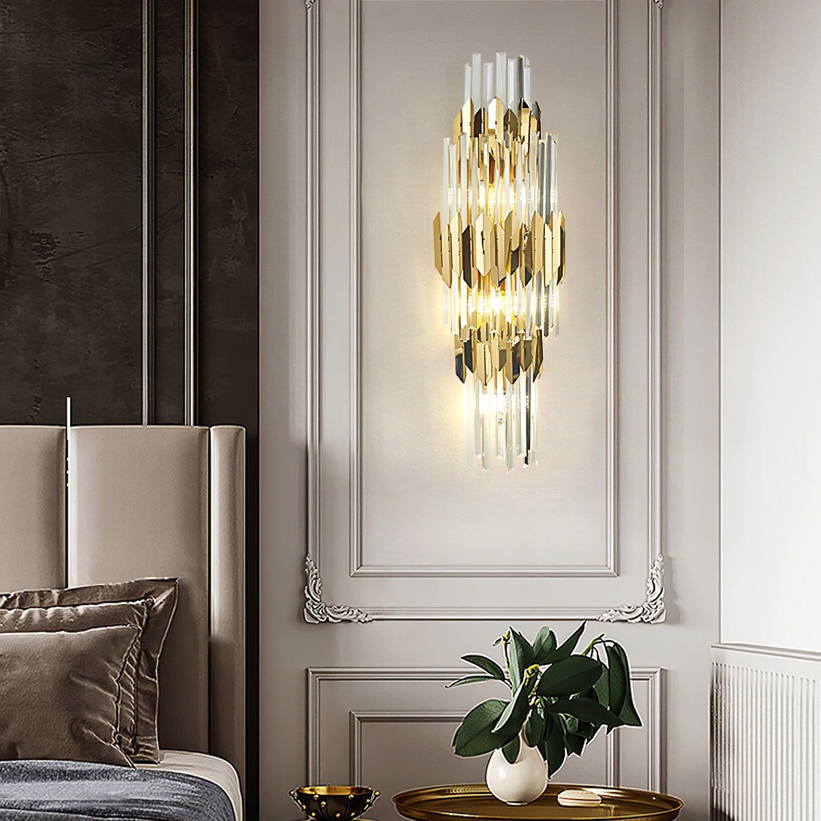Wall Light Set | Stainless Steel & Crystal | Gold Finish | 2 Pack