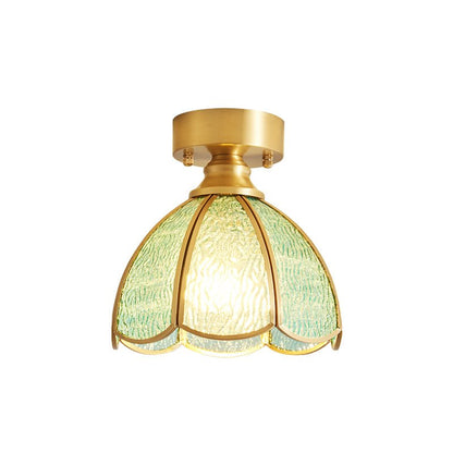 Tiffany Floral Ceiling Lamp | Handcrafted Brass & Glass | 20cm Diameter