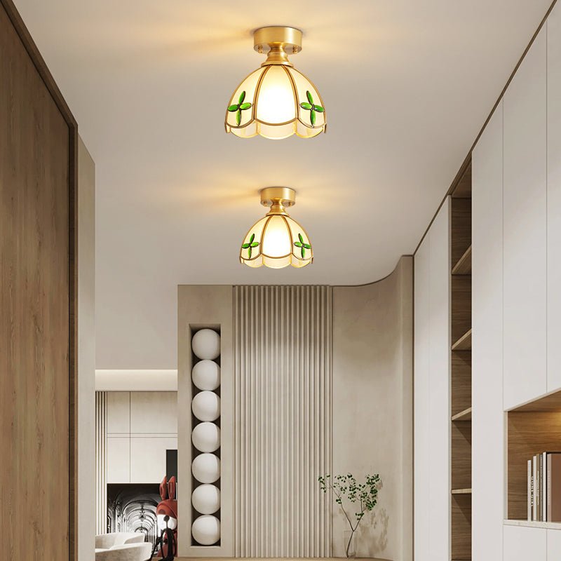 Tiffany Floral Ceiling Lamp | Handcrafted Brass & Glass | 20cm Diameter