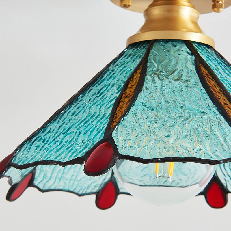 Tiffany Floral Ceiling Lamp | Handcrafted Brass & Glass | 20cm Diameter