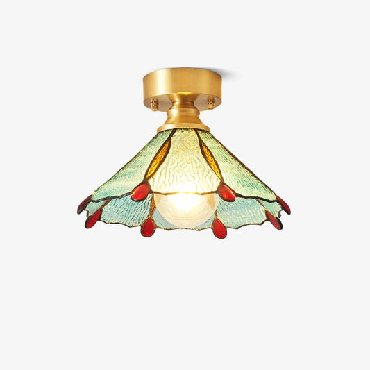 Tiffany Floral Ceiling Lamp | Handcrafted Brass & Glass | 20cm Diameter