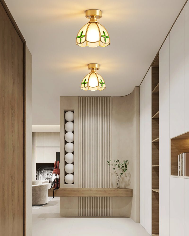 Tiffany Floral Ceiling Lamp | Handcrafted Brass & Glass | 20cm Diameter