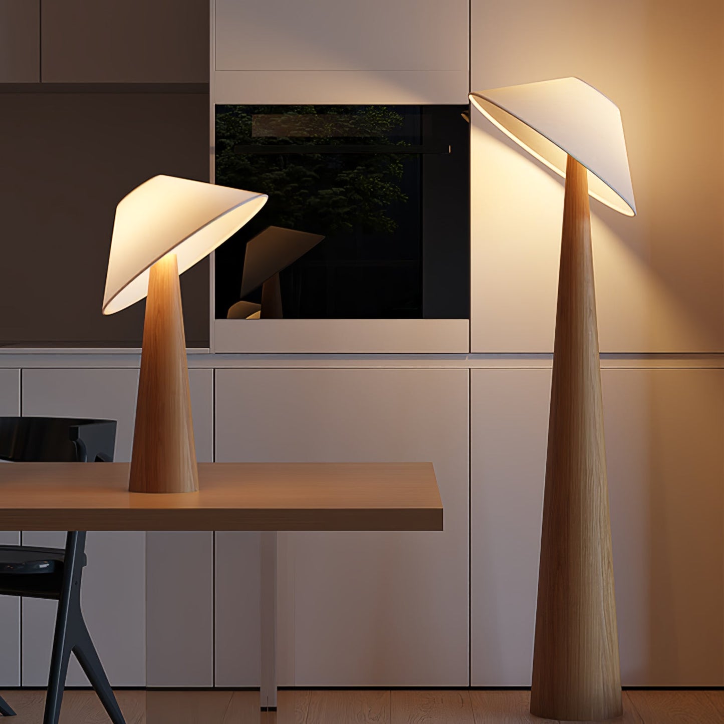 Wooden Table Lamp | Natural Wood & Metal | Beige Shade