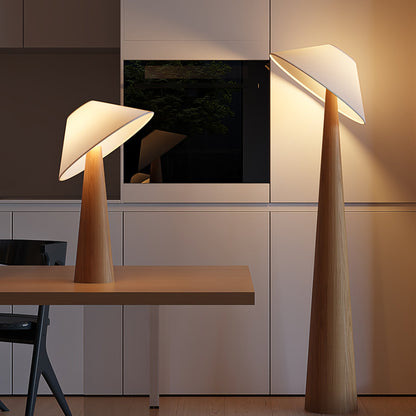 Wooden Table Lamp | Natural Wood & Metal | Beige Shade