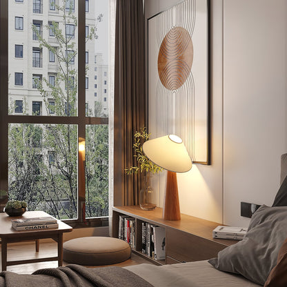 Wooden Table Lamp | Natural Wood & Metal | Beige Shade