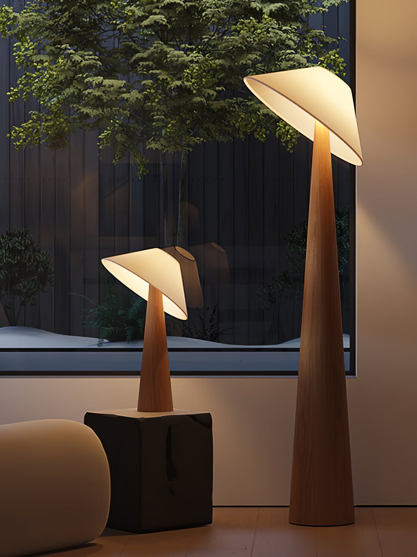 Wooden Table Lamp | Natural Wood & Metal | Beige Shade