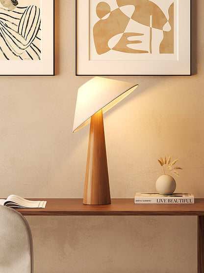 Wooden Table Lamp | Natural Wood & Metal | Beige Shade